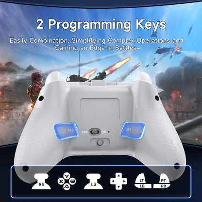 Wireless PC Controller, Bluetooth Controller Compatible with PC, Android/Ios, Switch/Steam, Starfield, with Hall Joystick Trigger, RGB Lighting Effect, White