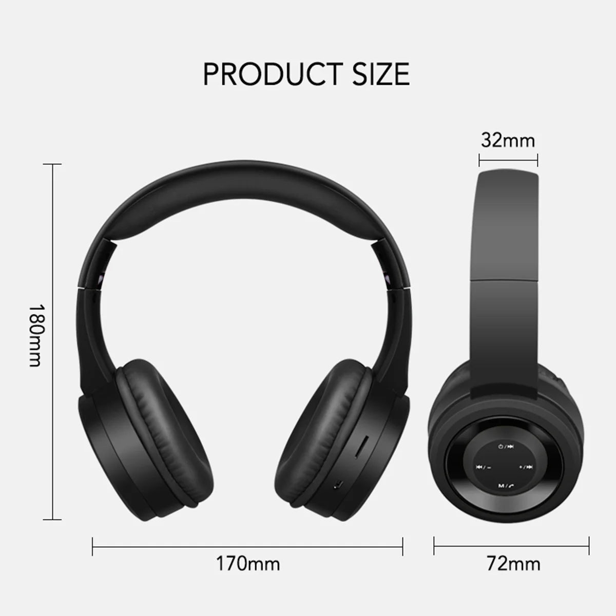 Noise Cancelling Bluetooth Headphones Wireless over Ear Folding Rechargeable Headset with Mic, Tr905，Black