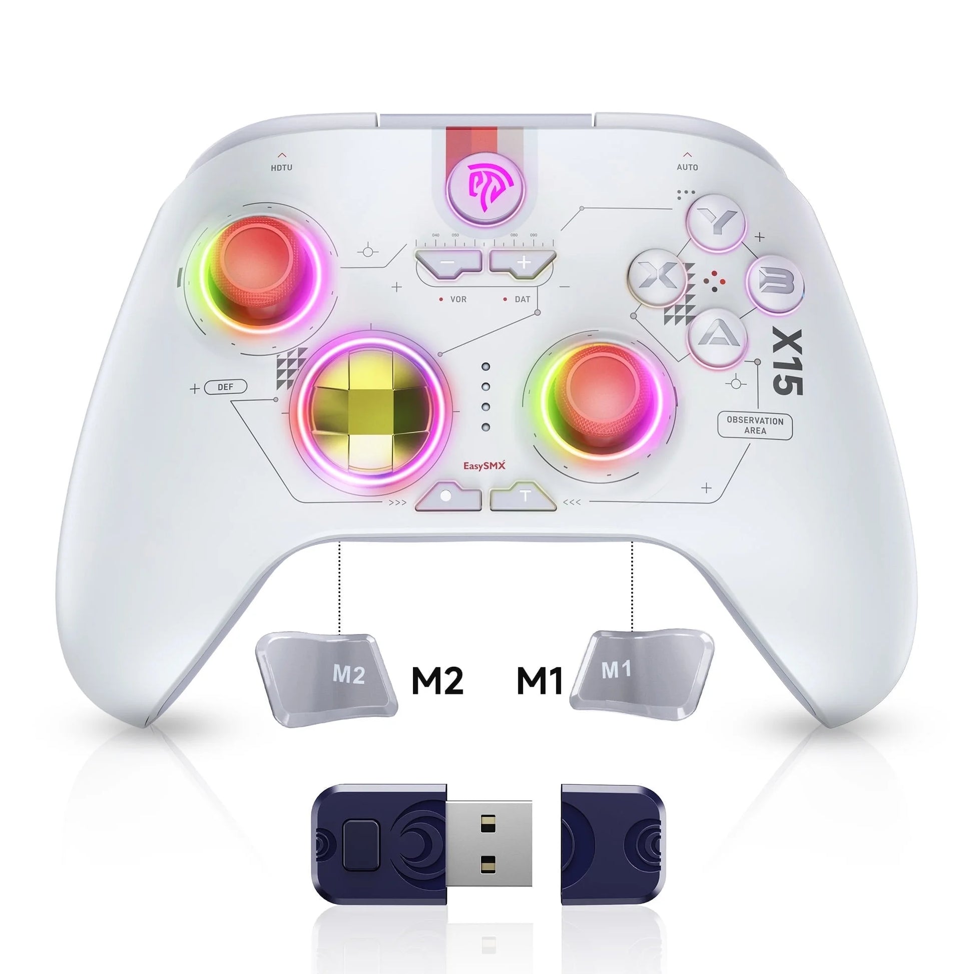 Wireless PC Controller, Bluetooth Controller Compatible with PC, Android/Ios, Switch/Steam, Starfield, with Hall Joystick Trigger, RGB Lighting Effect, White