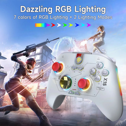 Wireless PC Controller, Bluetooth Controller Compatible with PC, Android/Ios, Switch/Steam, Starfield, with Hall Joystick Trigger, RGB Lighting Effect, White